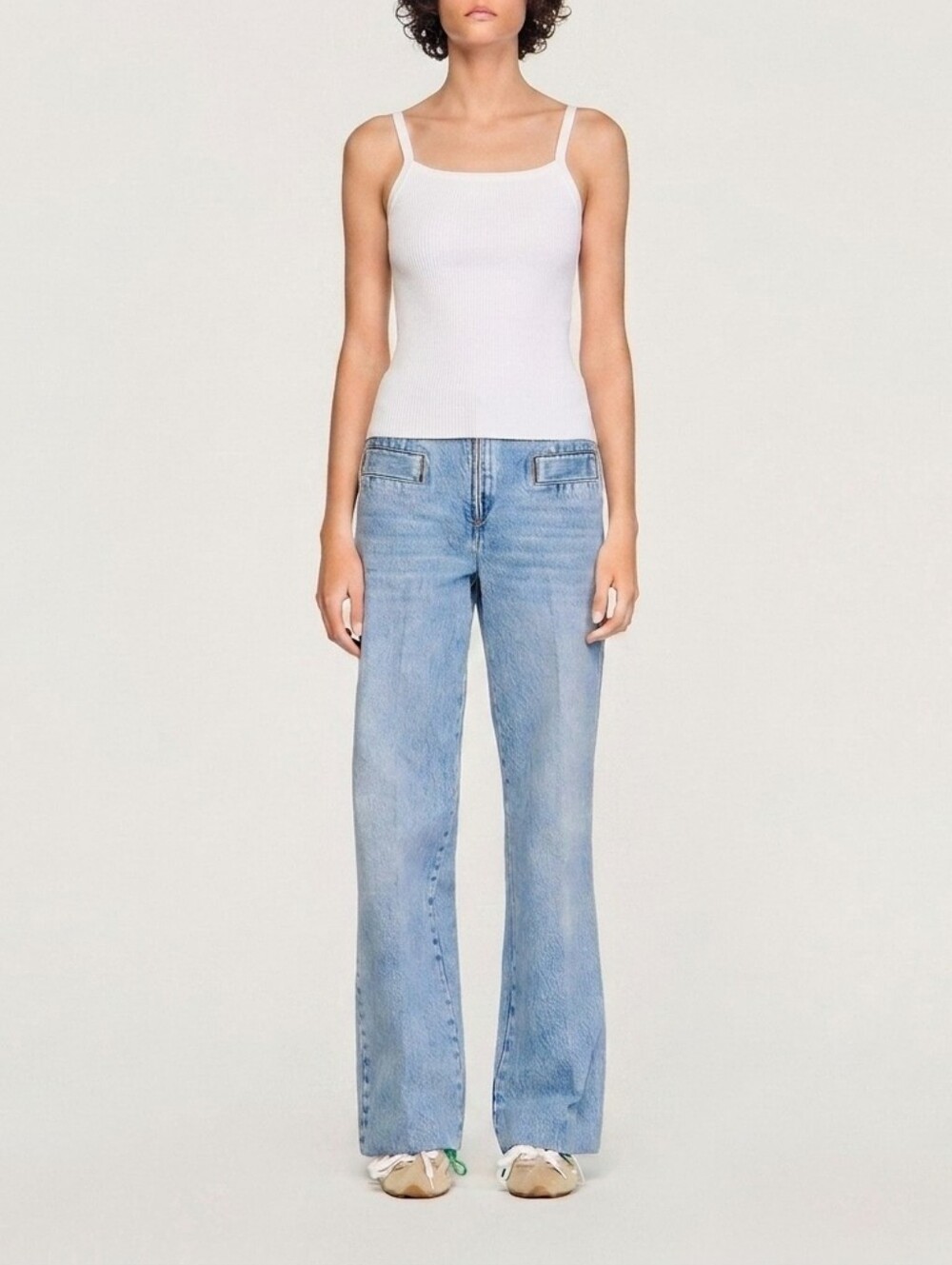 Sandro White Ribbed Knit Tank Top